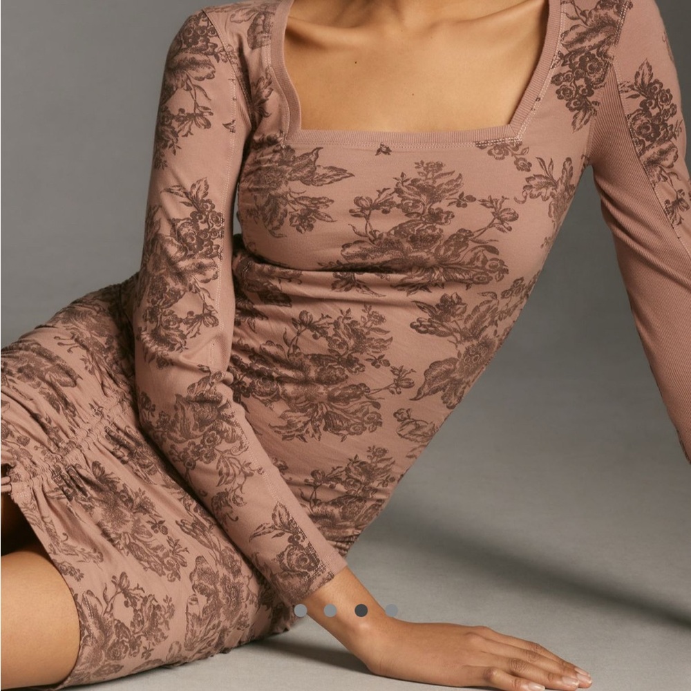 Daily Practice by Anthropologie Long Sleeve Floral Dress in Brown and Tan